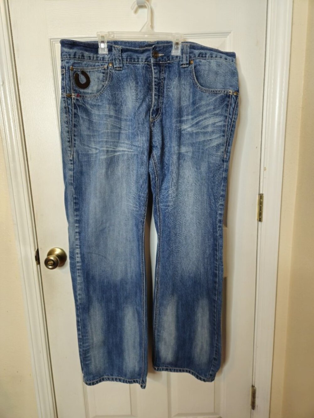 Pelle Pelle Baggy Mens 43x34 Blue Jeans Y2k Vintage Hip Hop Leather 90s
